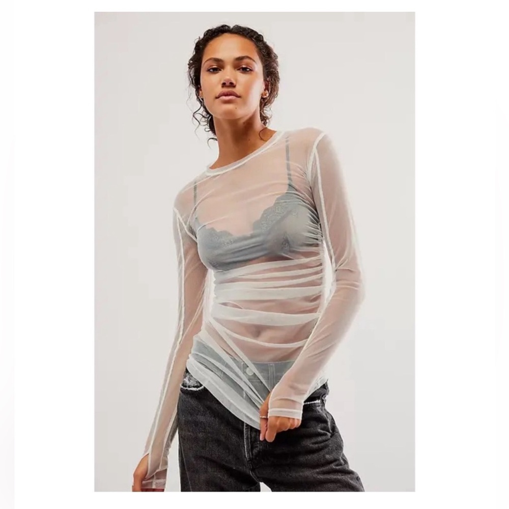 Free People Sheer White Mesh Blouse